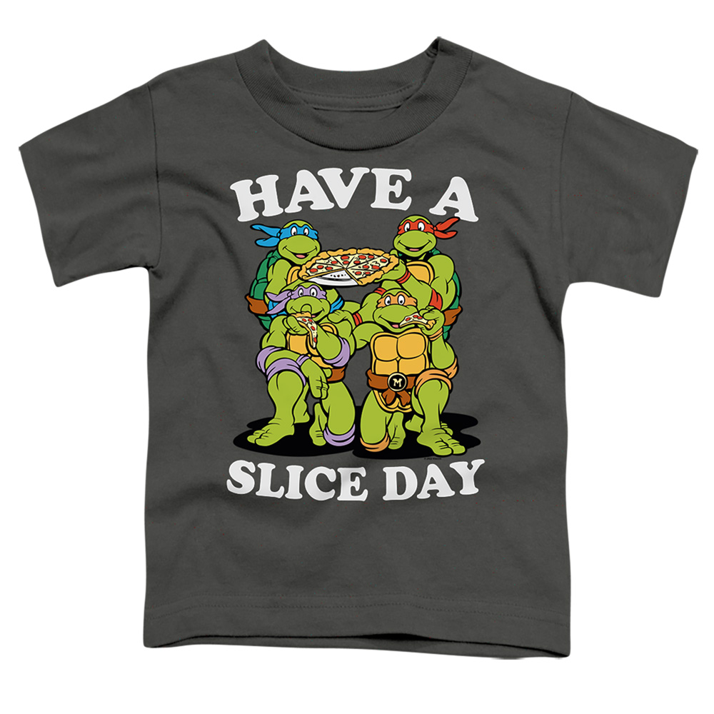 NICK397-TT-3 Teenage Mutant Ninja Turtles & Have A Slice Day Short Sleeve Toddler T-Shirt, Charcoal - Large 4T