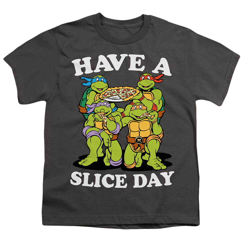 NICK397-YT-3 Teenage Mutant Ninja Turtles & Have A Slice Day Short Sleeve Youth 18-1 T-Shirt, Charcoal - Large
