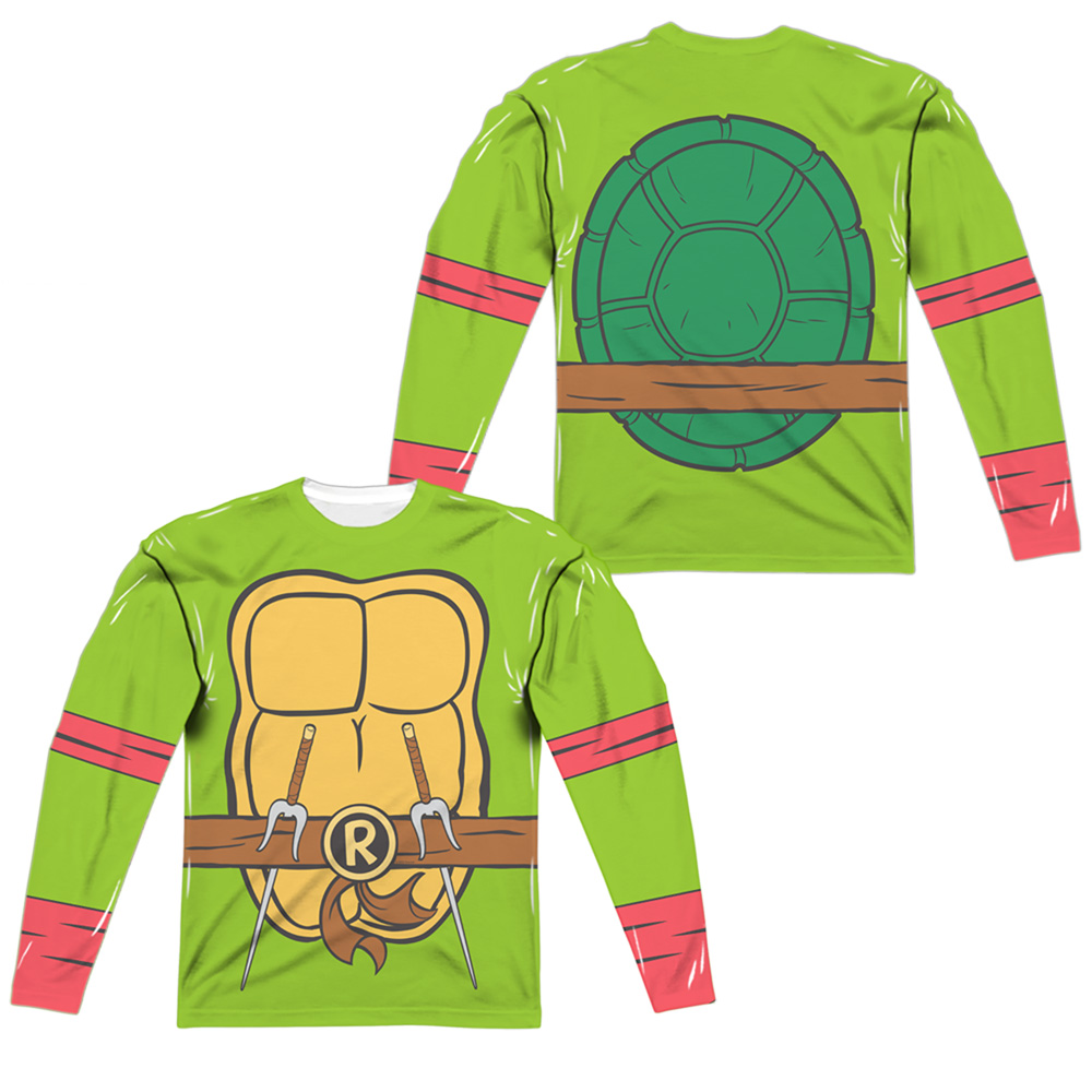 TMNT & TMNT Raphael Costume Long Sleeve Adult Poly Crew T-Sjirt, White - Medium