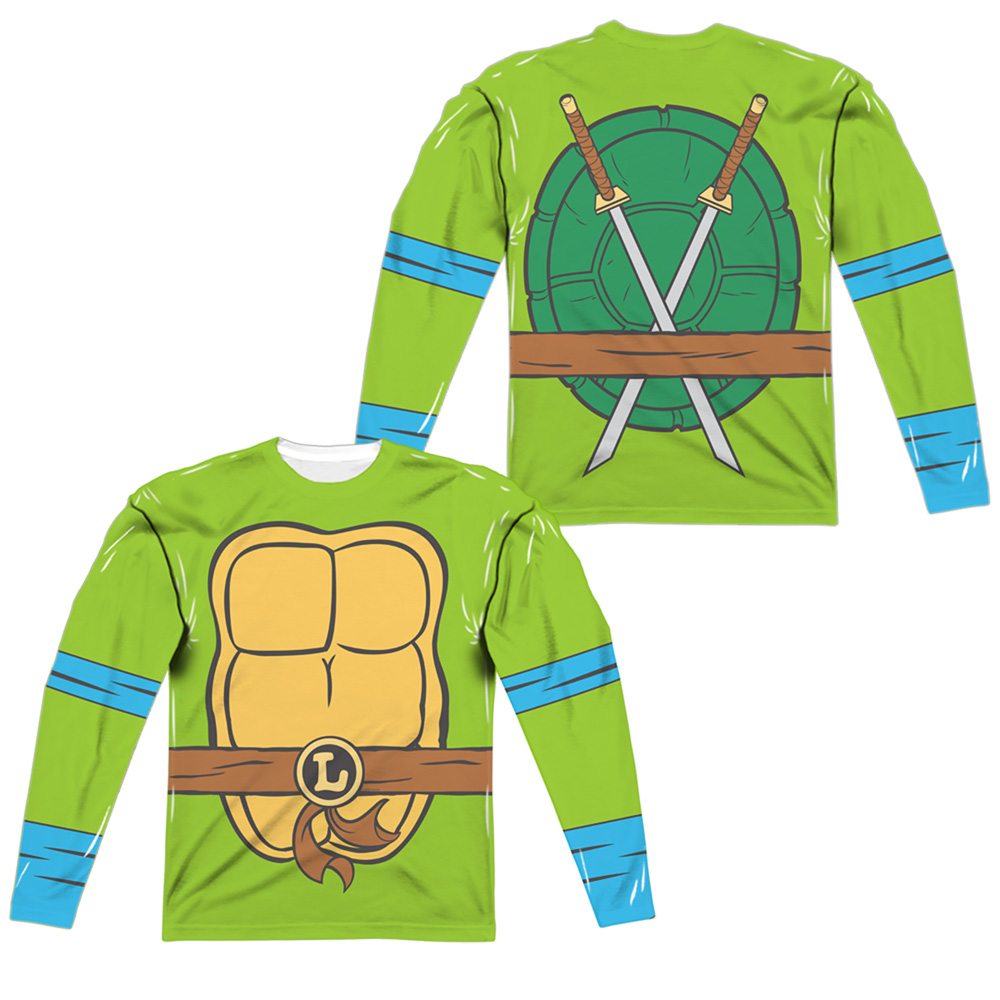 TMNT & TMNT Leonardo Costume Long Sleeve Adult Poly Crew T-Sjirt, White - Medium