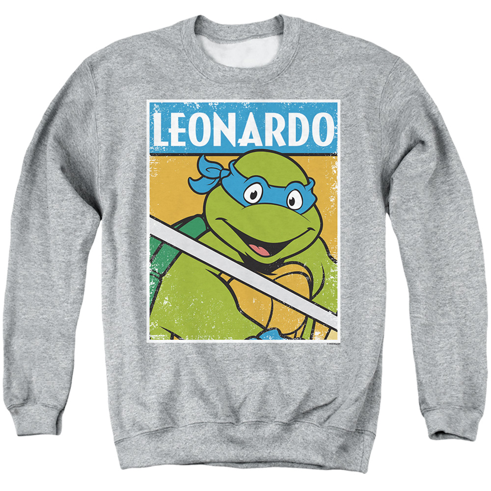 TMNT & TMNT Leo-Adult Crewneck Sweatshirt, Athletic Heather - Medium