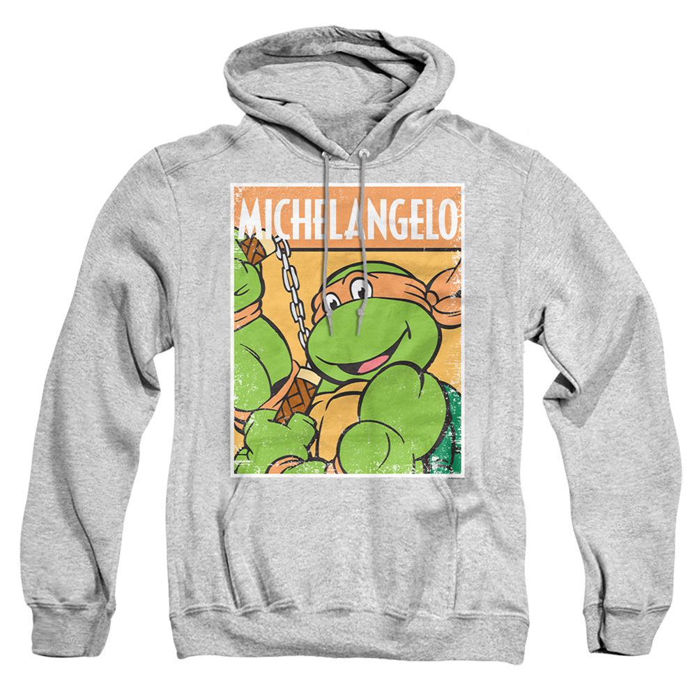 TMNT & TMNT Mikey-Adult Pull-Over Hoodie, Athletic Heather - Large