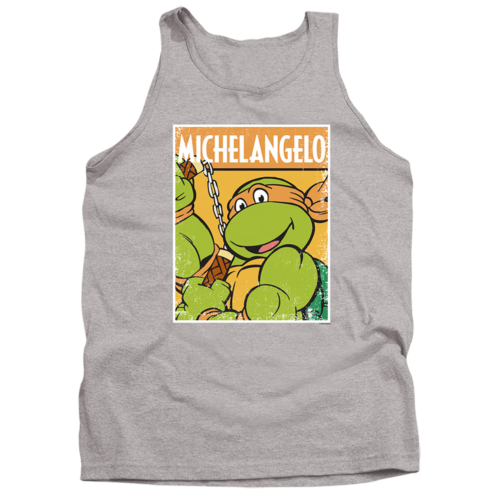 NICK428-TK-2 TMNT & TMNT Mikey-Adult Tank Top, Athletic Heather - Medium
