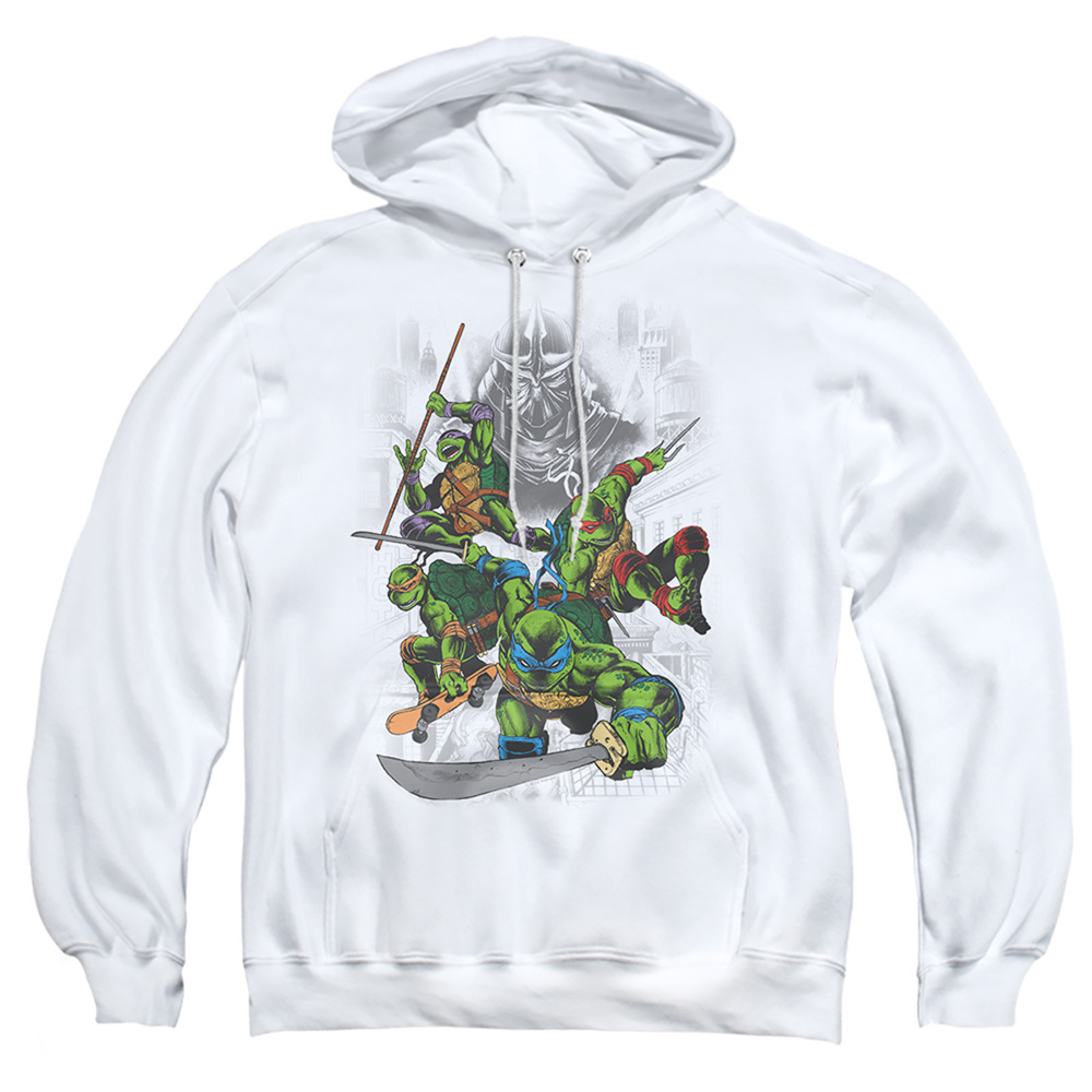 NICK461-AFTH-2 Teenage Mutant Ninja Turtles & Shredder & Turtles Comic-Adult Pull-Over Hoodie, White - Medium