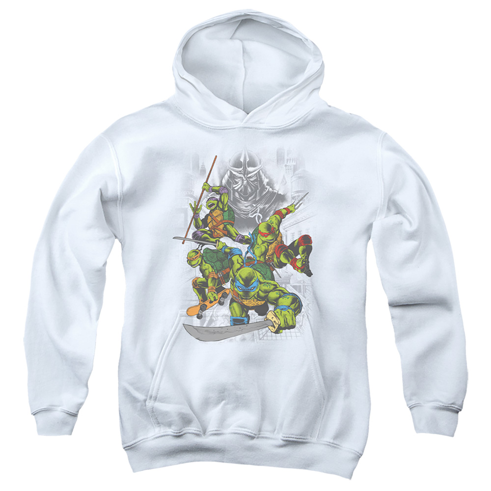 NICK461-YFTH-2 Teenage Mutant Ninja Turtles & Shredder & Turtles Comic-Youth Pull-Over Hoodie, White - Medium