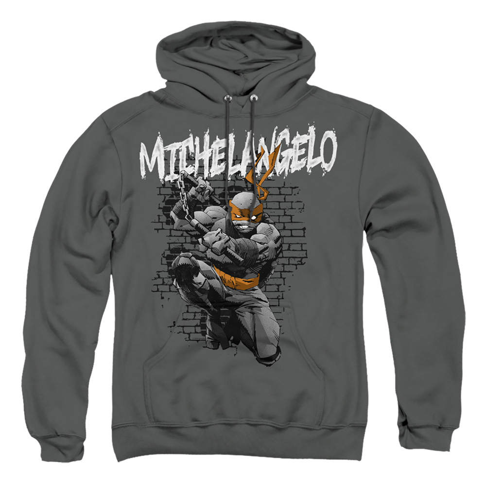 TMNT & TMNT Michelangelo-Adult Pull-Over Hoodie, Charcoal - 2X