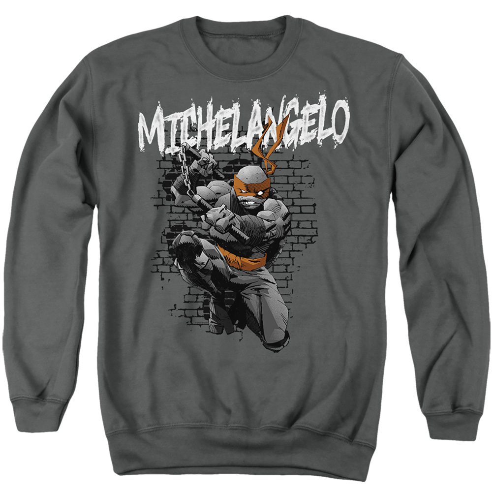 TMNT & TMNT Michelangelo-Adult Crewneck Sweatshirt, Charcoal - Medium