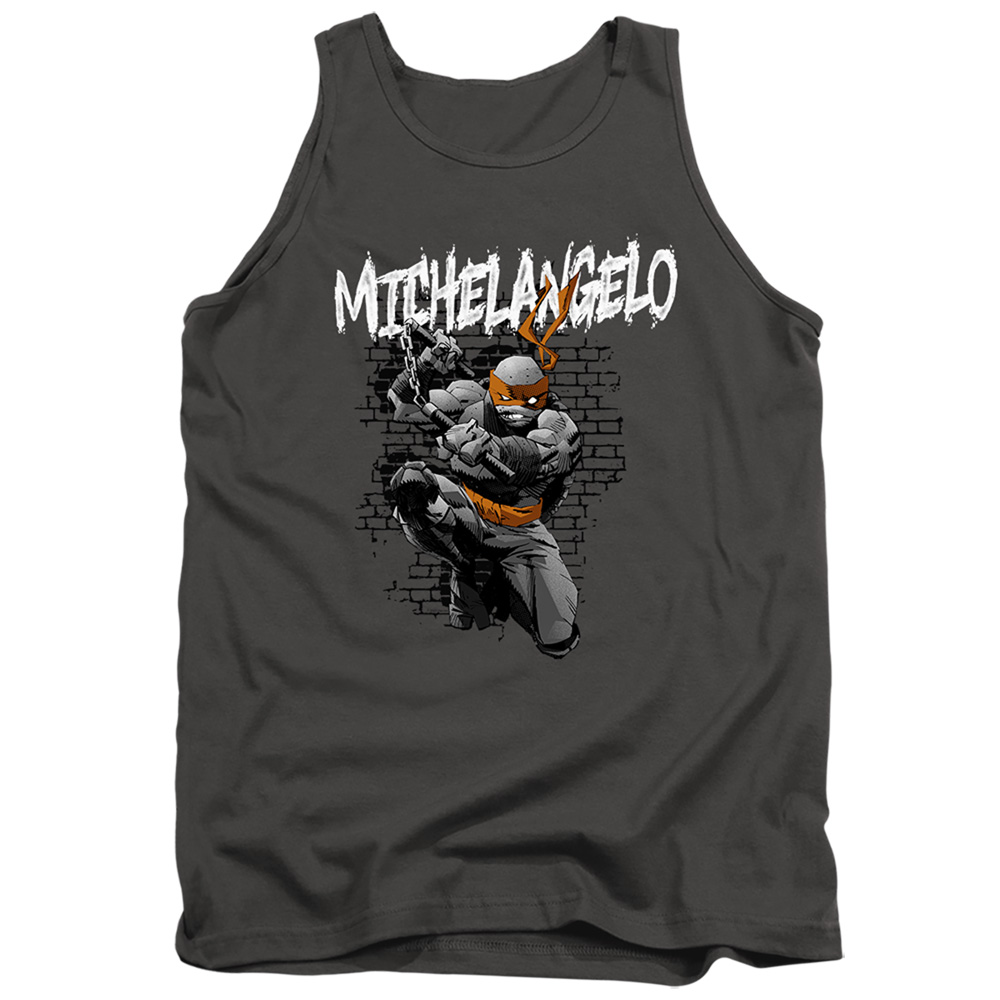 NICK286-TK-2 TMNT & TMNT Michelangelo-Adult Tank Top, Charcoal - Medium