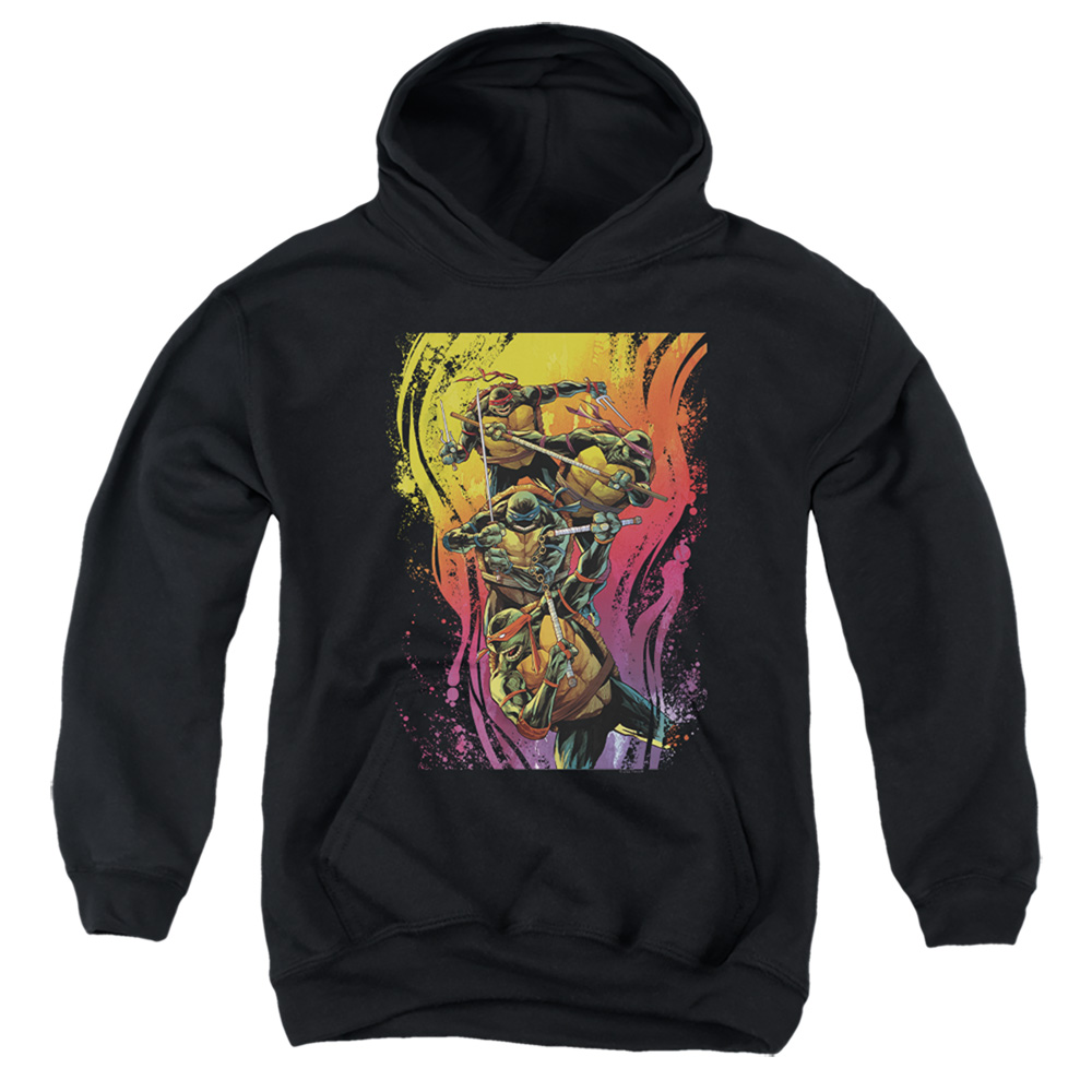 NICK306-YFTH-2 Teenage Mutant Ninja Turtles & Hot Rainbow Warriors-Youth Pull-Over Hoodie, Black - Medium