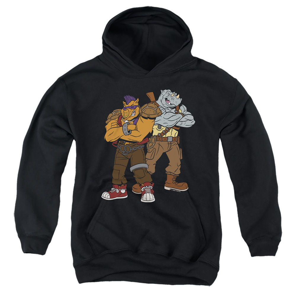 NICK479-YFTH-2 Teenage Mutant Ninja Turtles & Bebop & Rocksteady-Youth Pull-Over Hoodie, Black - Medium