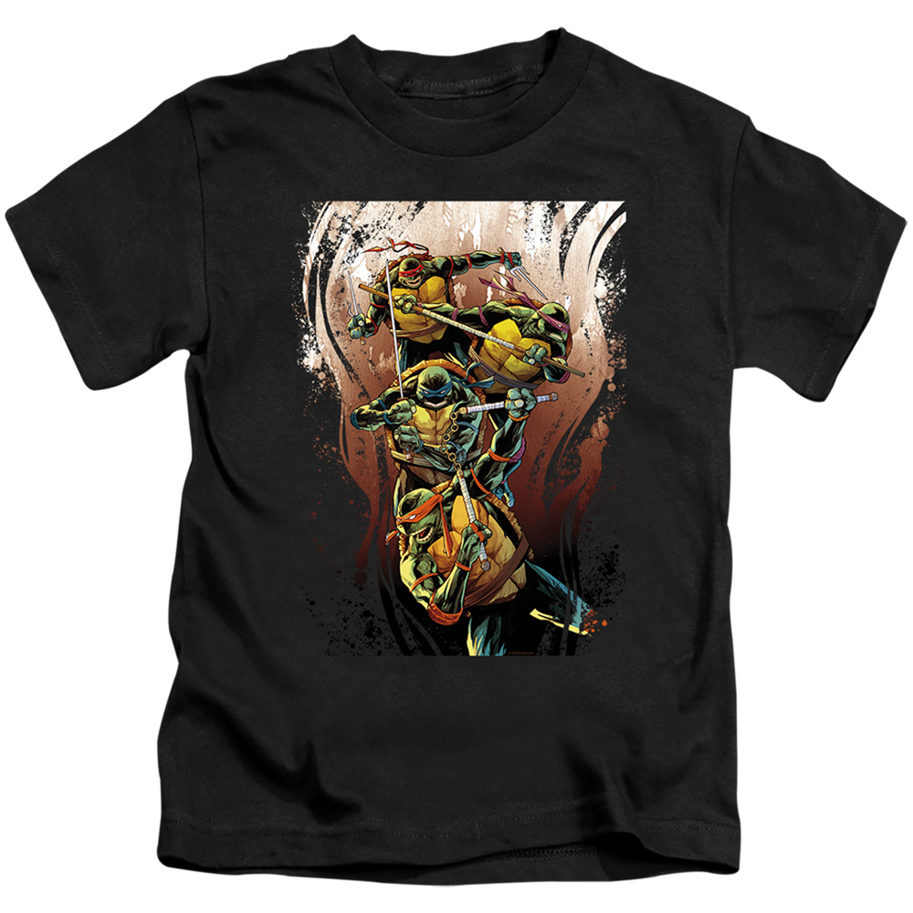 NICK310-KT-2 Teenage Mutant Ninja Turtles & Earthy Rainbow Warriors Short Sleeve Juvenile 18-1 T-Shirt, Black - Medium 5-6 -  Trevco