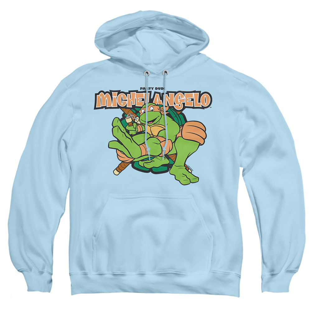 NICK317-AFTH-2 Teenage Mutant Ninja Turtles & Party Dude Michelangelo-Adult Pull-Over Hoodie, Light Blue - Medium