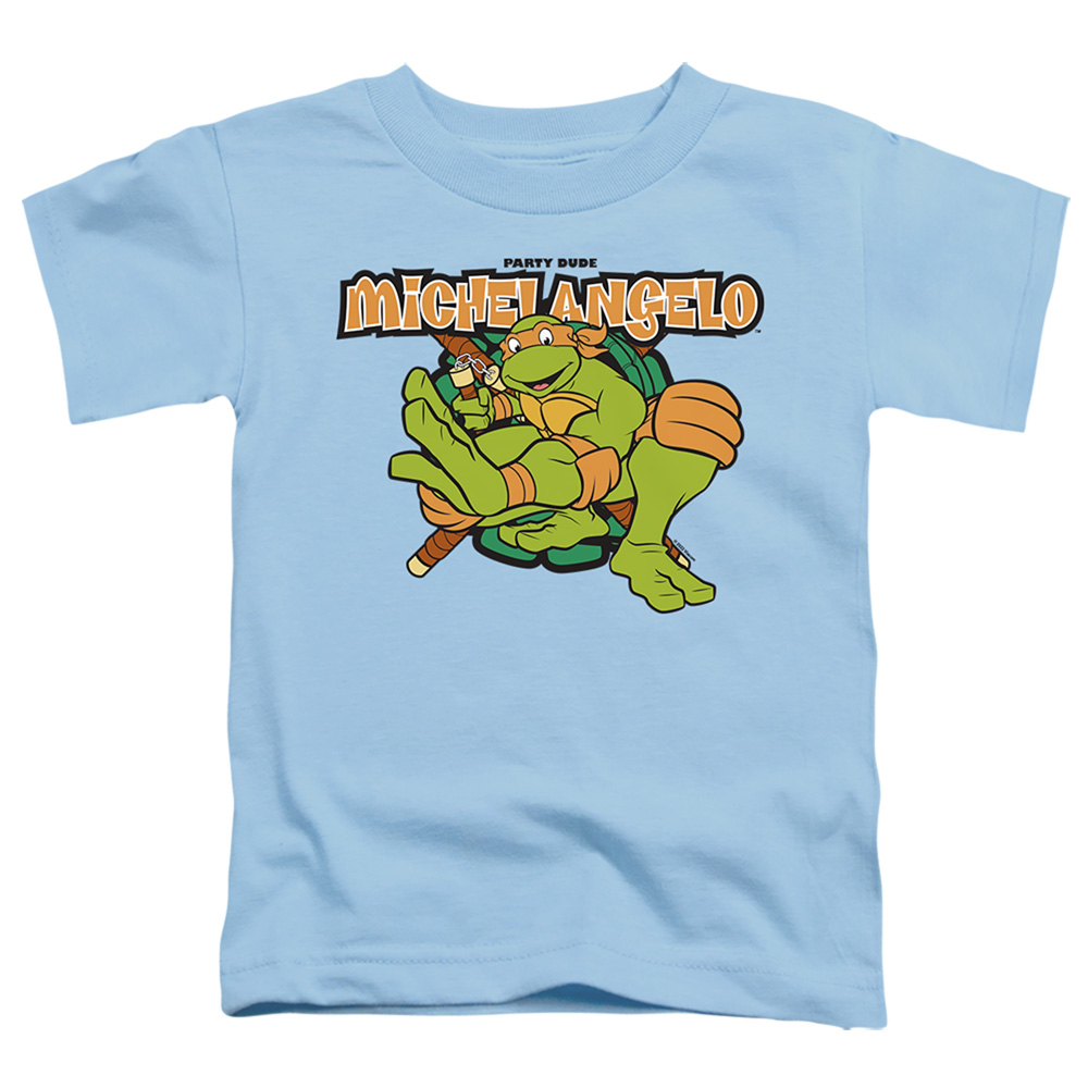 NICK317-TT-2 Teenage Mutant Ninja Turtles & Party Dude Michelangelo Short Sleeve Toddler T-Shirt, Light Blue - Medium 3T