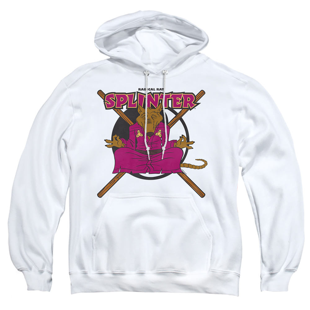 NICK319-AFTH-1 Teenage Mutant Ninja Turtles & Radical Rat Splinter-Adult Pull-Over Hoodie, White - Small