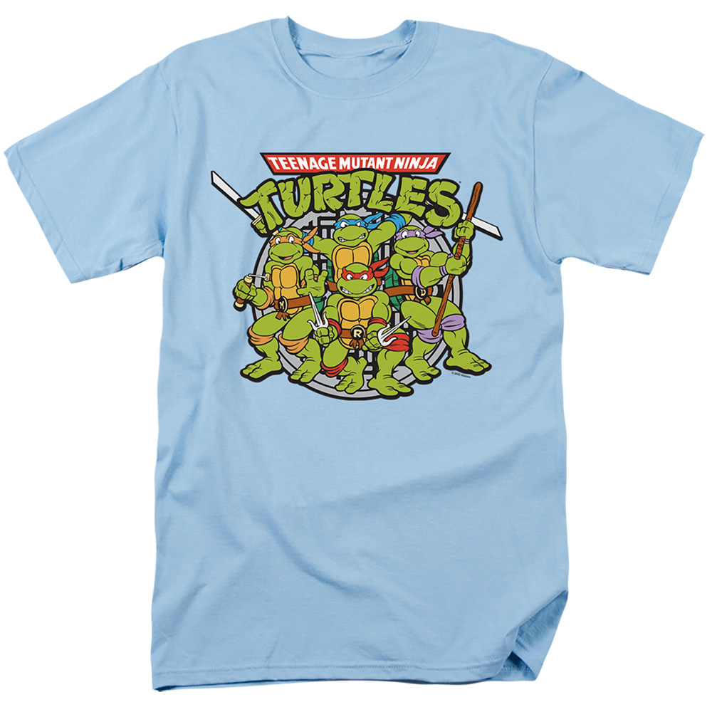 NICK323-AT-2 Teenage Mutant Ninja Turtles & Classic Turtles Short Sleeve Adult 18-1 T-Shirt, Light Blue - Medium