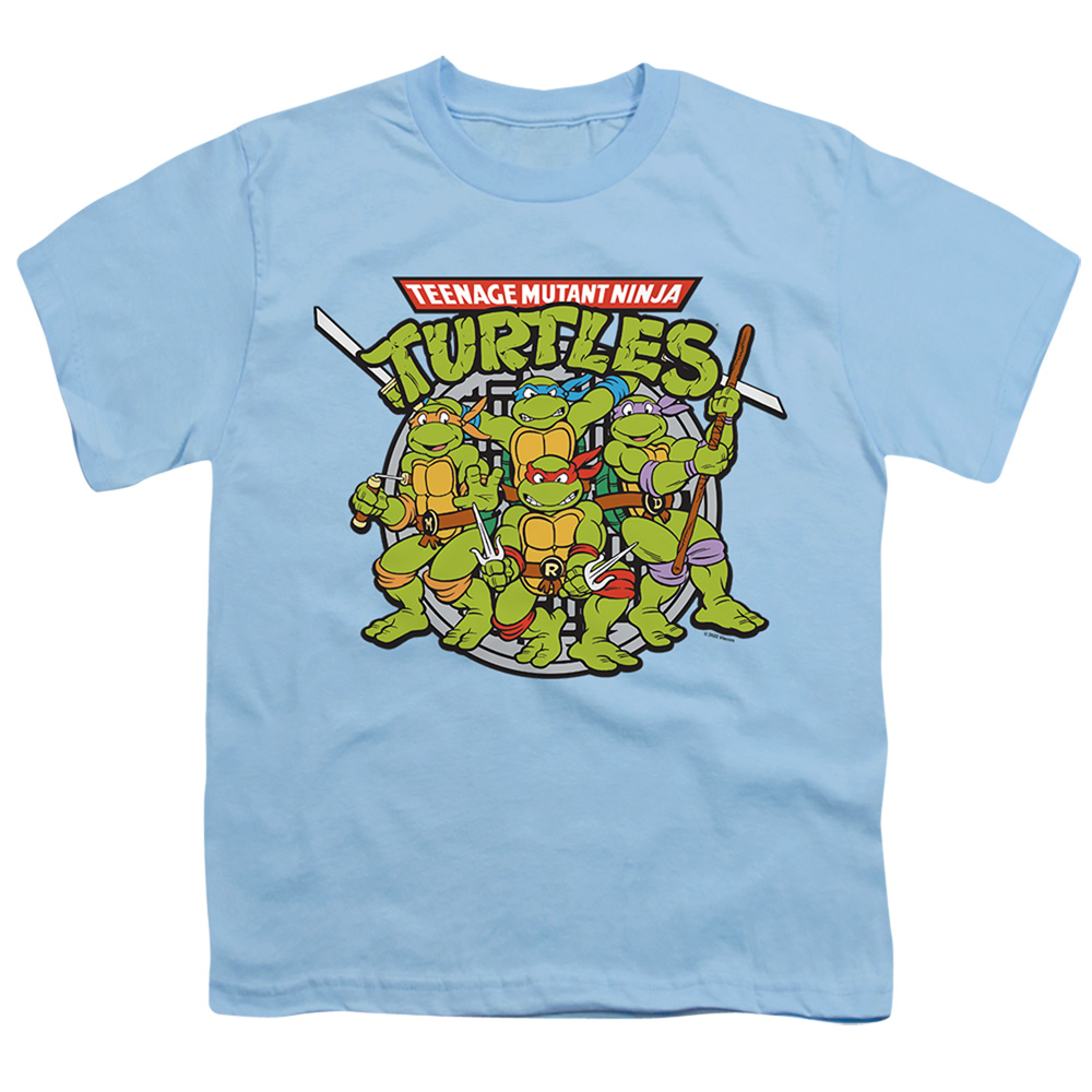 NICK323-YT-2 Teenage Mutant Ninja Turtles & Classic Turtles Short Sleeve Youth 18-1 T-Shirt, Light Blue - Medium