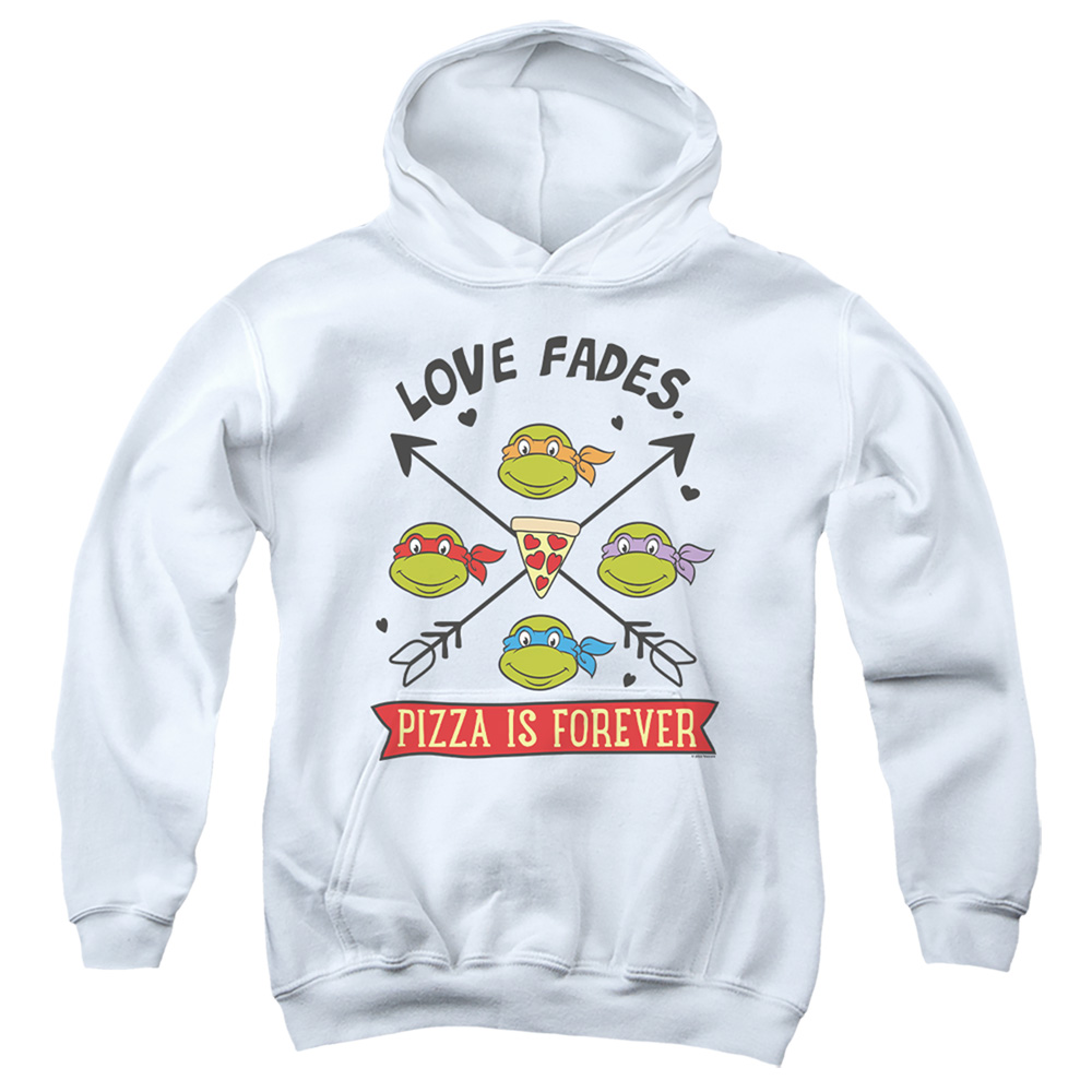 NICK329-YFTH-2 Teenage Mutant Ninja Turtles & Pizza Is Forever-Youth Pull-Over Hoodie, White - Medium