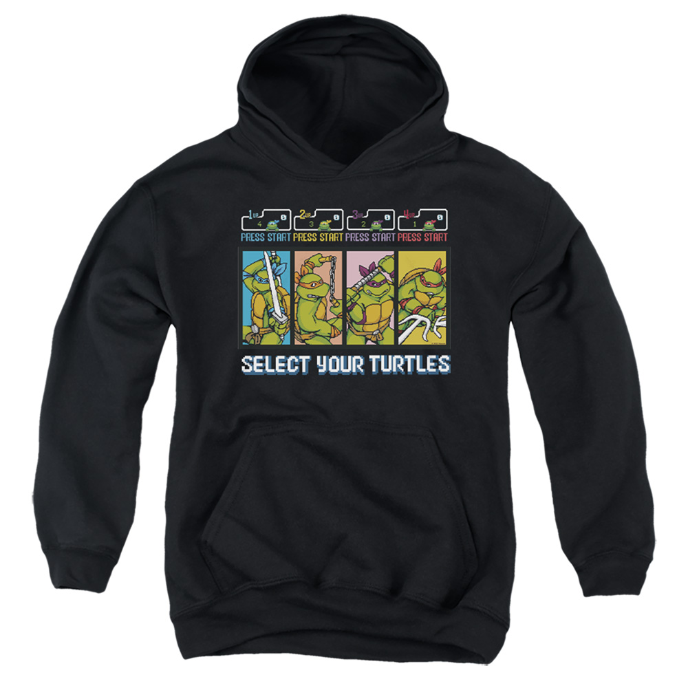 NICK331-YFTH-1 Teenage Mutant Ninja Turtles & Select Your Turtles-Youth Pull-Over Hoodie, Black - Small