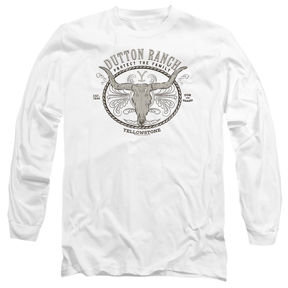 Yellowstone & Dutton Ranch Long Sleeve Adult 18-1 T-Shirt, White - Medium