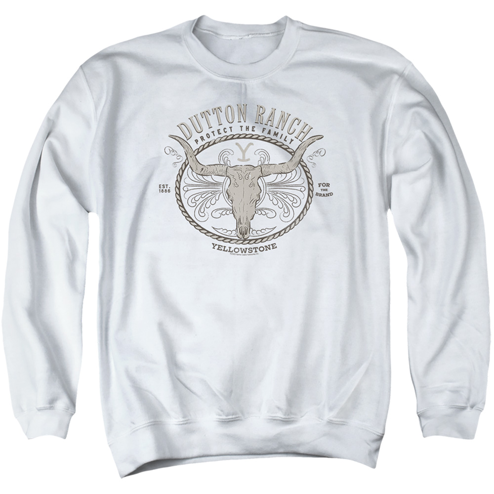 Yellowstone & Dutton Ranch-Adult Crewneck Sweatshirt, White - Extra Large