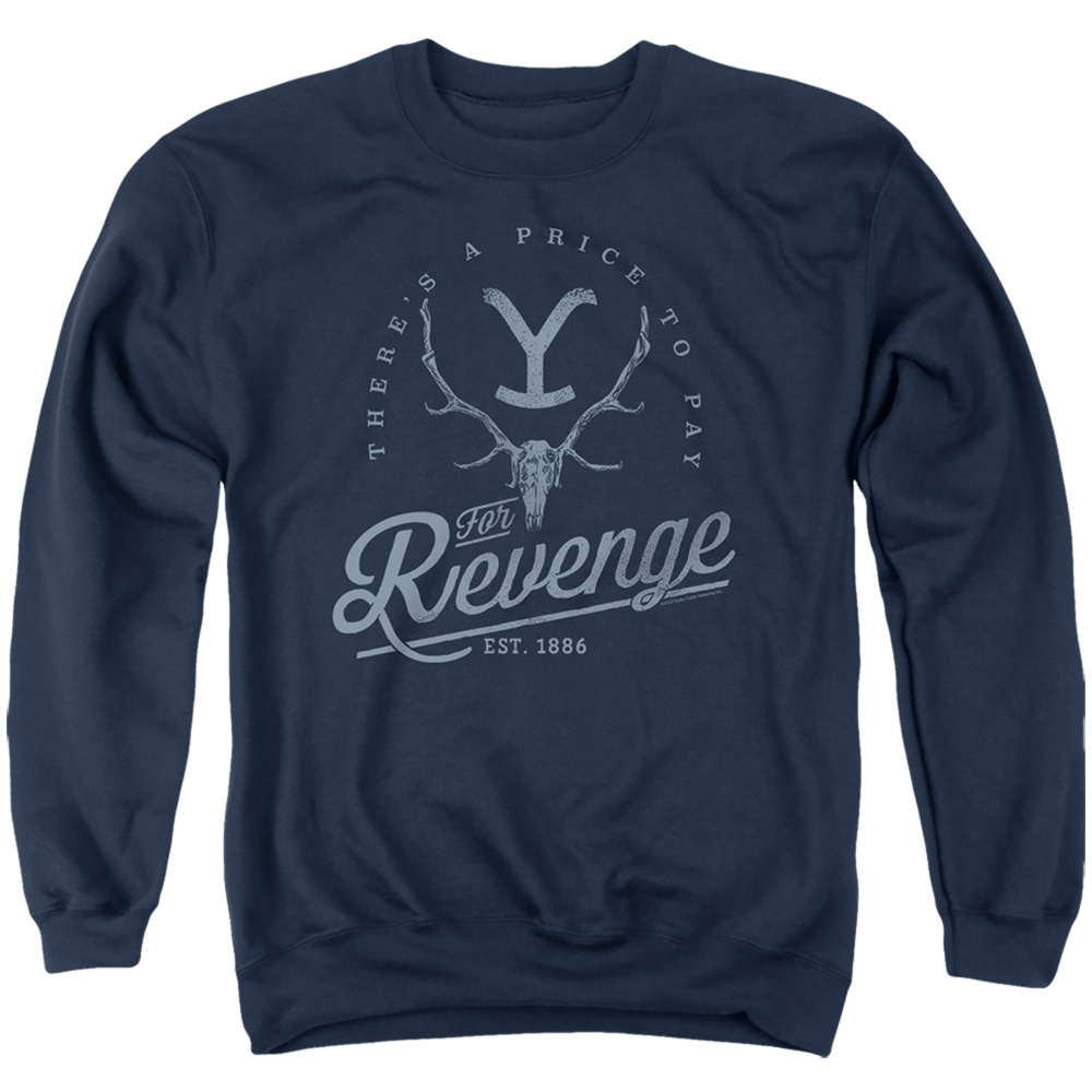 Yellowstone & Revenge Skull-Adult Crewneck Sweatshirt, Navy - Medium