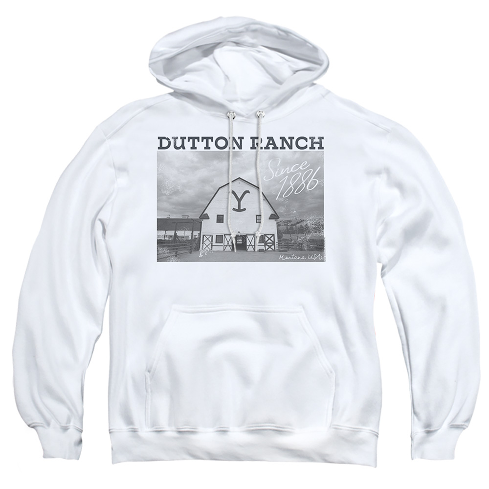 Yellowstone & Dutton Barn-Adult Pull-Over Hoodie, White - Medium