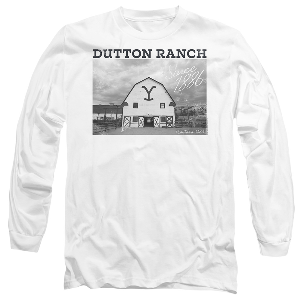 Yellowstone & Dutton Barn Long Sleeve Adult 18-1 T-Shirt, White - Medium