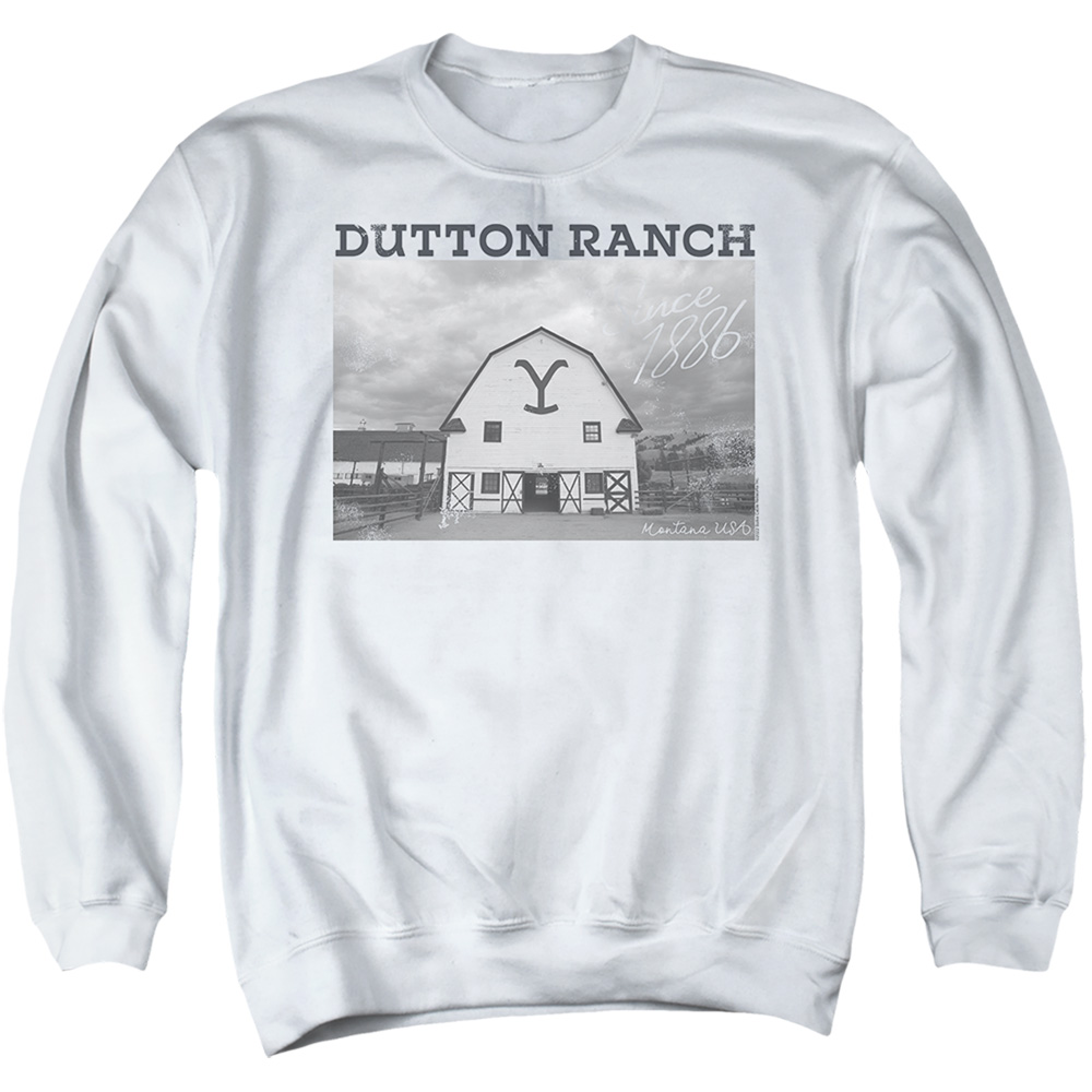 Yellowstone & Dutton Barn-Adult Crewneck Sweatshirt, White - Medium