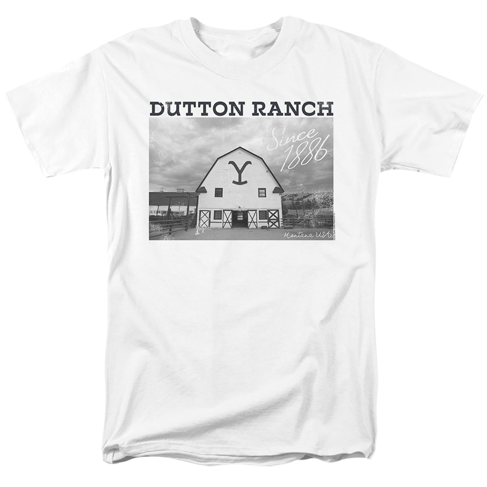 Yellowstone & Dutton Barn Short Sleeve Adult 18-1 T-Shirt, White - Medium