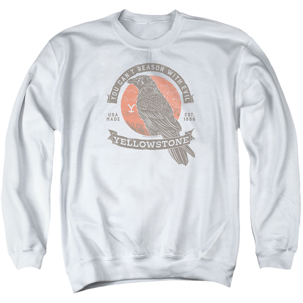 Yellowstone & Evil Bird-Adult Crewneck Sweatshirt, White - Medium
