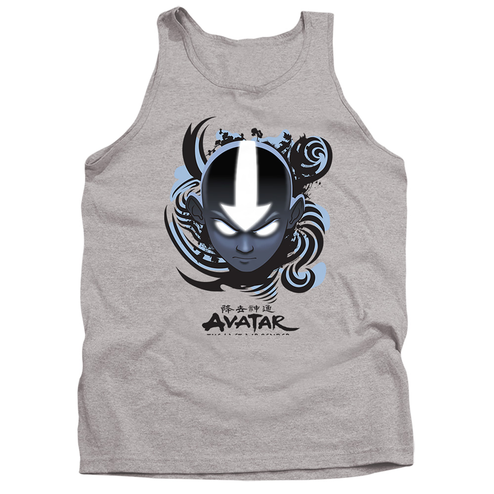 NICK222-TK-1 Avatar the Last Airbender & Airbender Blue & Black Kanji-Adult Tank Top, Athletic Heather - Small