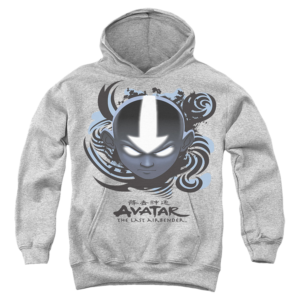 NICK222-YFTH-2 Avatar the Last Airbender & Airbender Blue & Black Kanji-Youth Pull-Over Hoodie, Athletic Heather - Medium