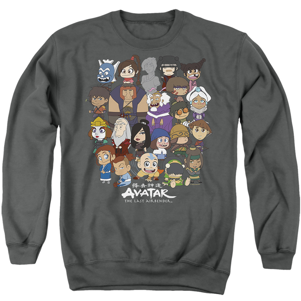 Avatar the Last Airbender & Chibi Group-Adult Crewneck Sweatshirt, Charcoal - Medium
