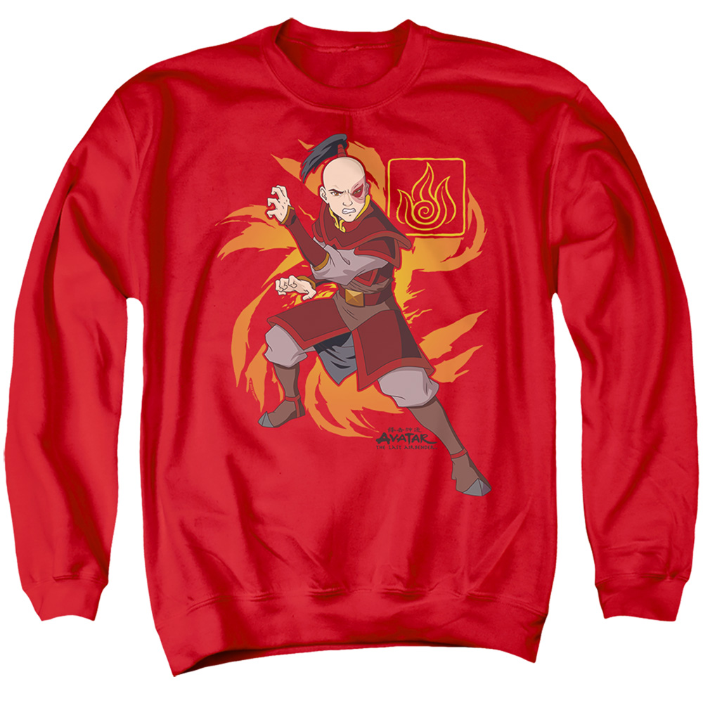 Avatar the Last Airbender & Zuko Flame Burst-Adult Crewneck Sweatshirt, Red - Medium