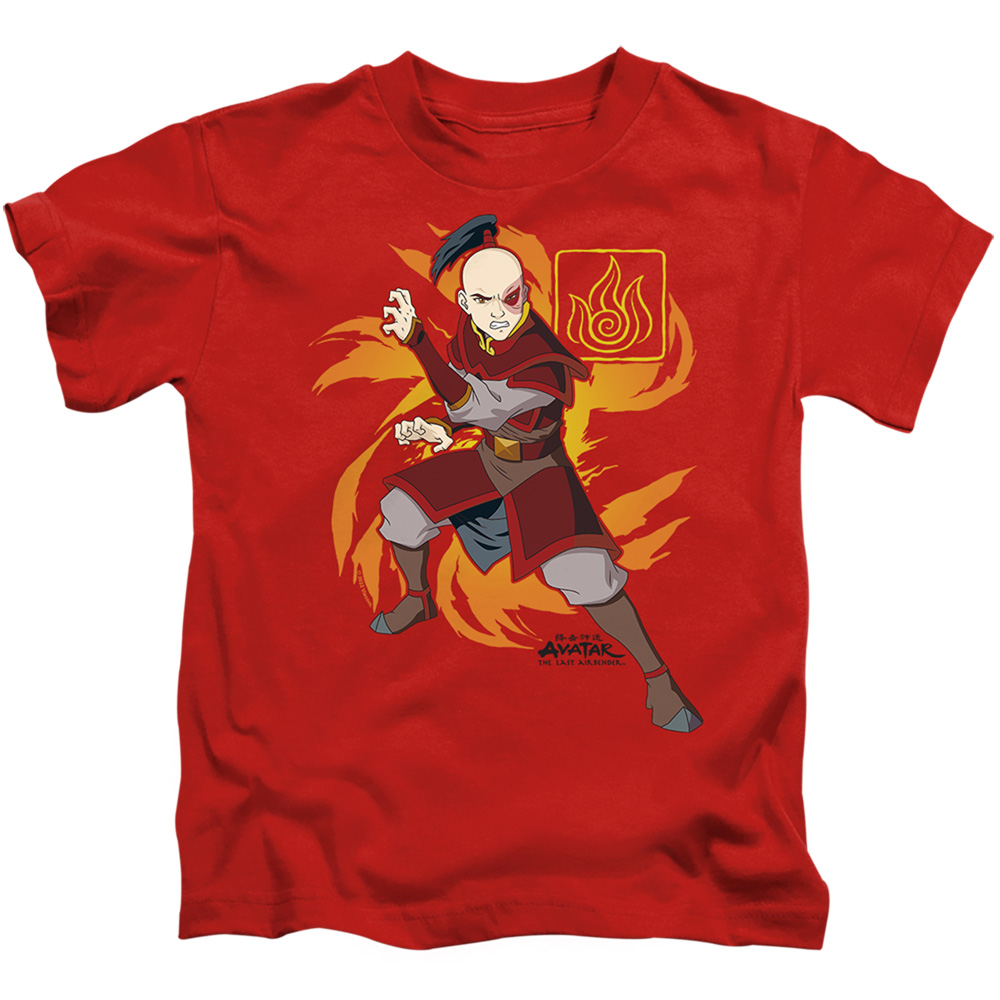NICK291-KT-2 Avatar the Last Airbender & Zuko Flame Burst Short Sleeve Juvenile 18-1 T-Shirt, Red - Medium 5-6