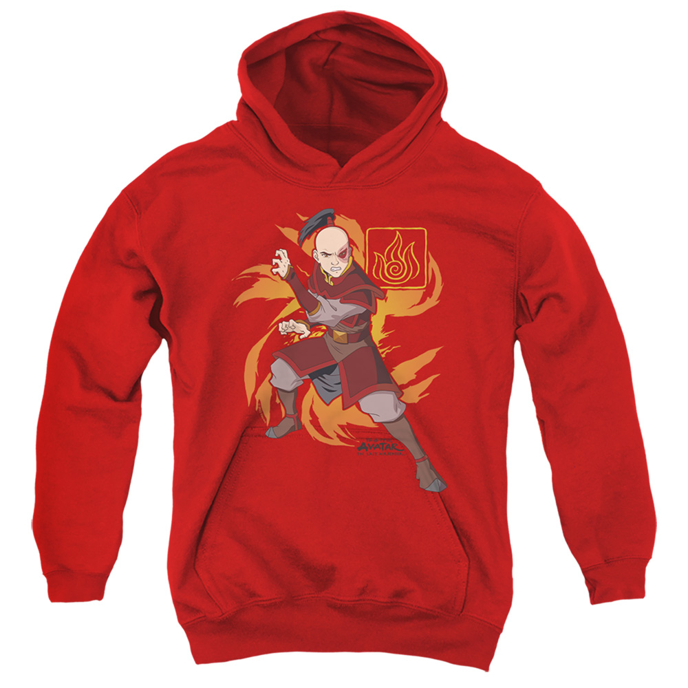 Avatar the Last Airbender & Zuko Flame Burst-Youth Pull-Over Hoodie, Red - Medium