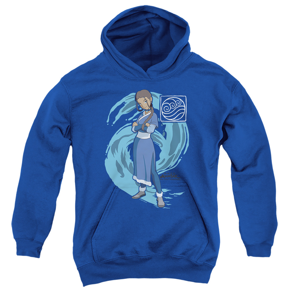 NICK292-YFTH-3 Avatar the Last Airbender & Katara Water Wave-Youth Pull-Over Hoodie, Royal Blue - Large
