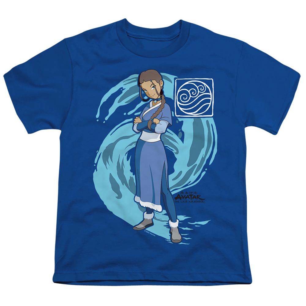NICK292-YT-4 Avatar the Last Airbender & Katara Water Wave Short Sleeve Youth 18-1 T-Shirt, Royal Blue - Extra Large