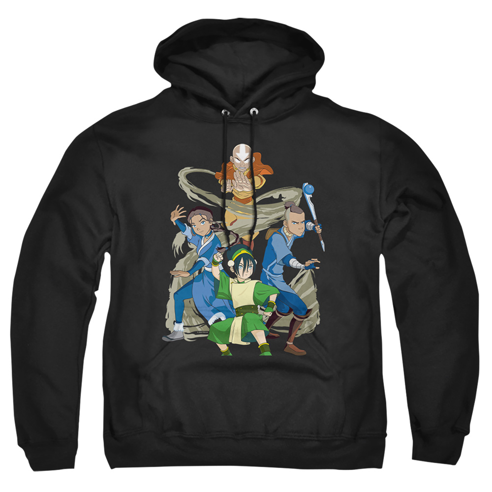 NICK436-AFTH-6 Avatar the Last Airbender & Team Avatar Elements-Adult Pull-Over Hoodie, Black - 3X