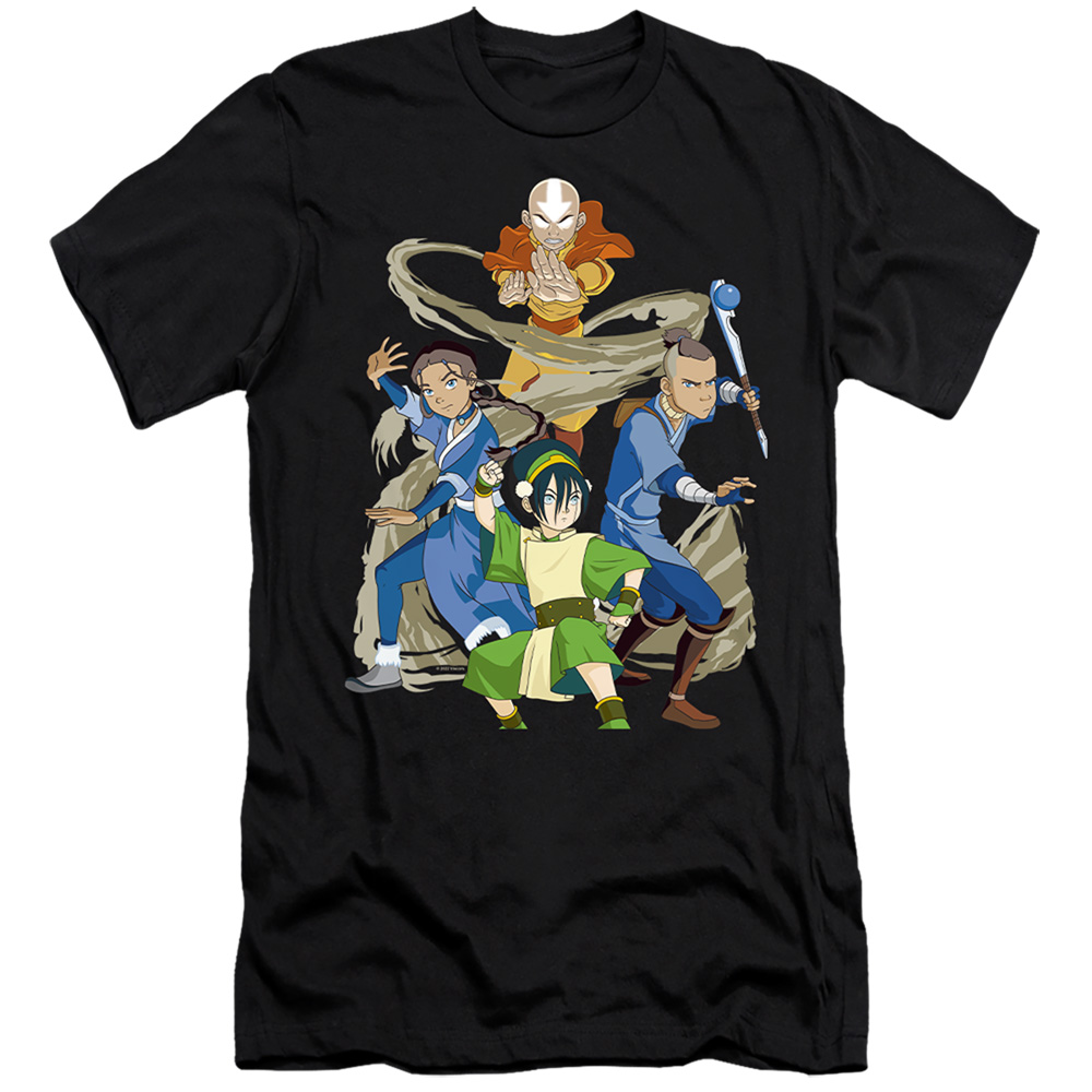 NICK436-PSF-4 Avatar the Last Airbender & Team Avatar Elements-HBO Short Sleeve Adult 30-1 T-Shirt, Black - Extra Large