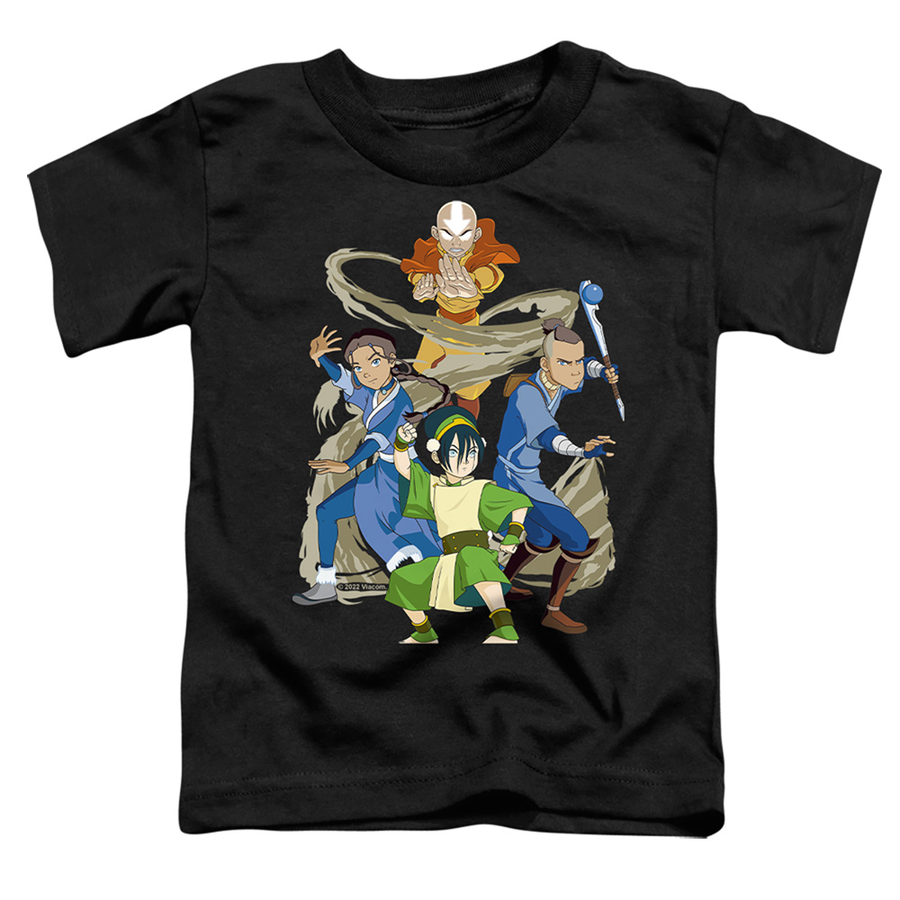 NICK436-TT-2 Avatar the Last Airbender & Team Avatar Elements Short Sleeve Toddler T-Shirt, Black - Medium 3T