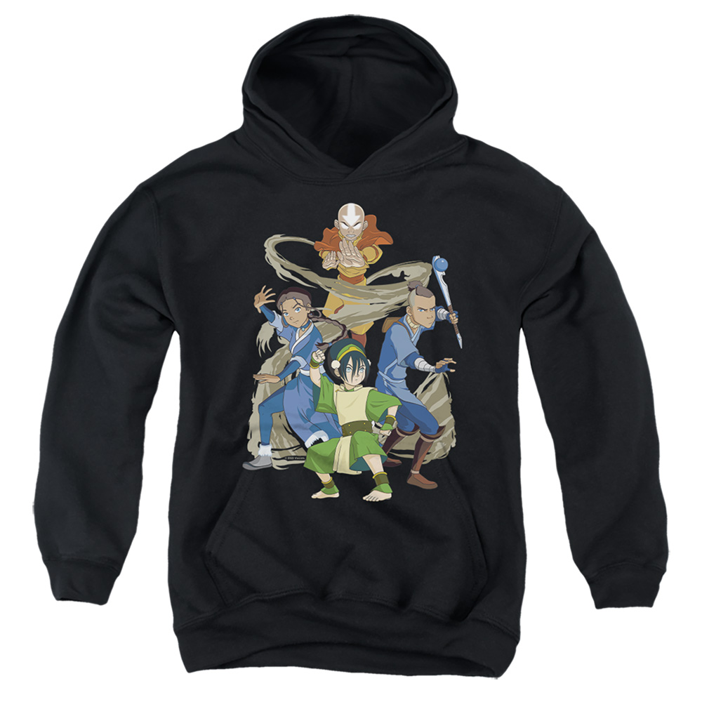 NICK436-YFTH-1 Avatar the Last Airbender & Team Avatar Elements-Youth Pull-Over Hoodie, Black - Small