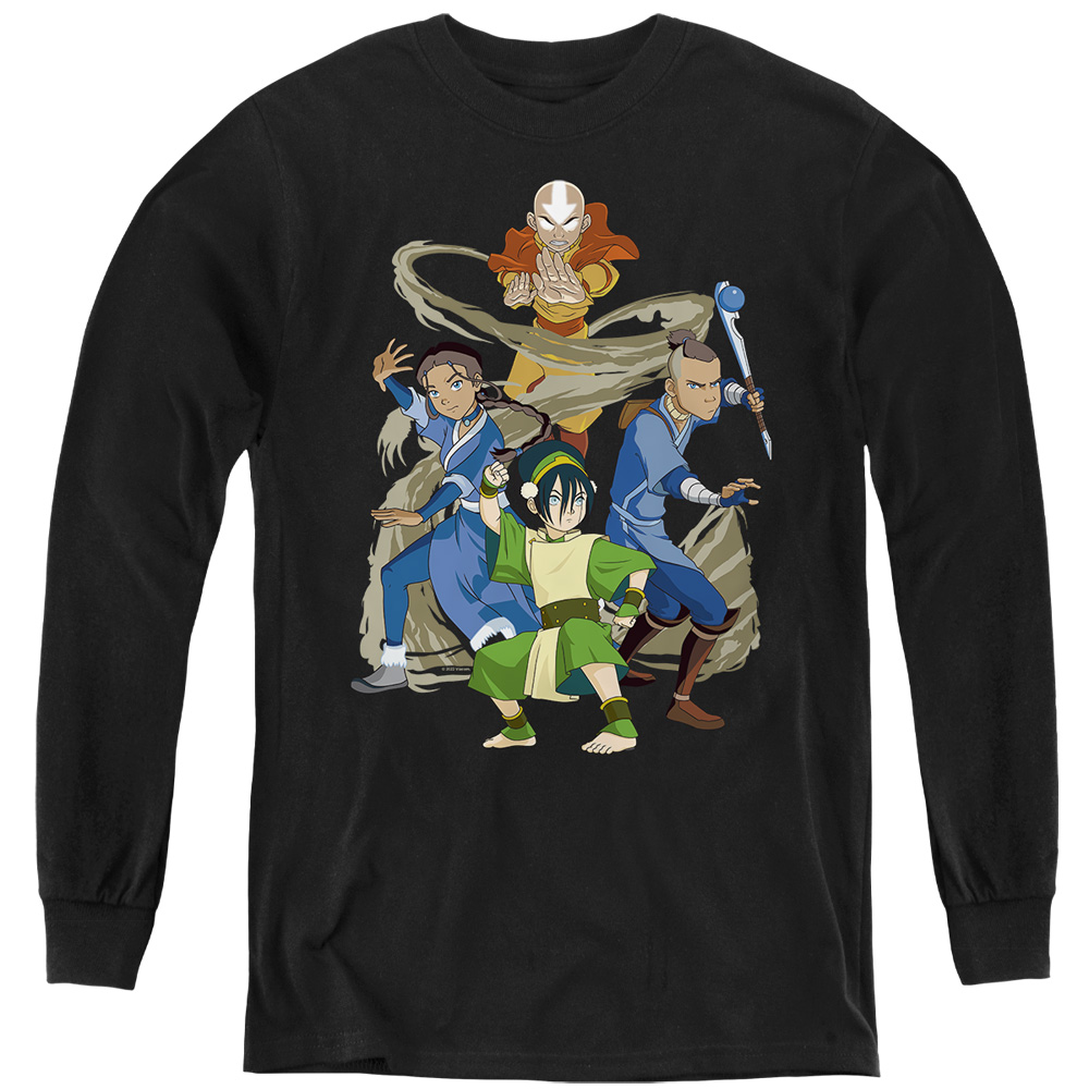Avatar the Last Airbender & Team Avatar Elements-Youth Long Sleeve T-Shirt, Black - Extra Large