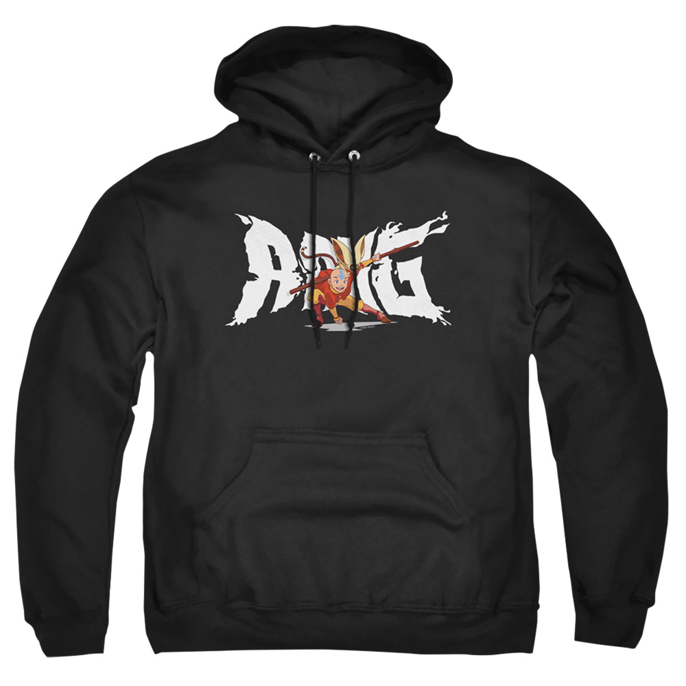 Avatar the Last Airbender & Aang & Momo-Adult Pull-Over Hoodie, Black - Medium