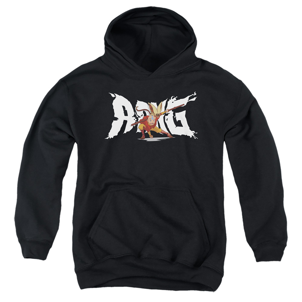 Avatar the Last Airbender & Aang & Momo-Youth Pull-Over Hoodie, Black - Small