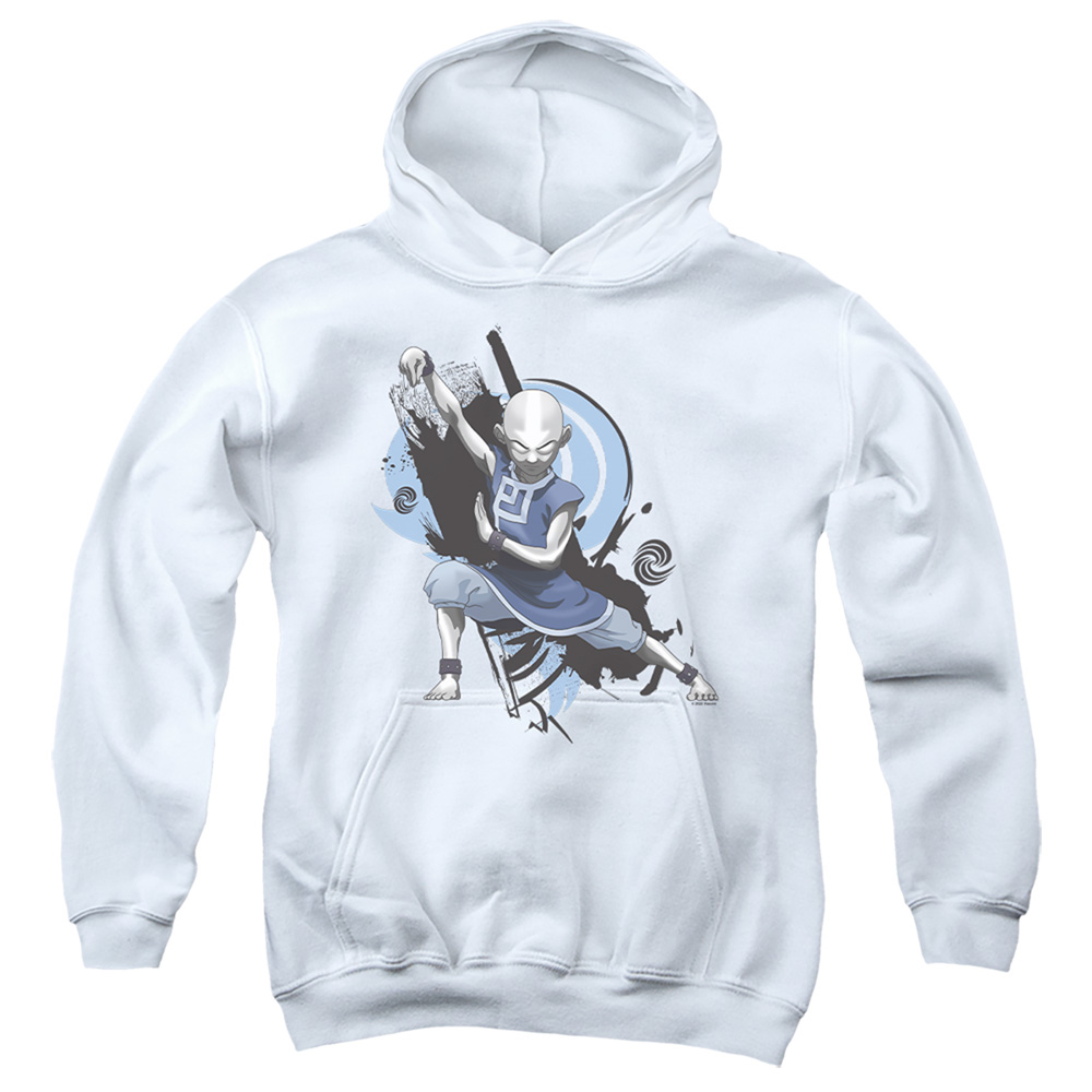 Avatar the Last Airbender & Energybending Aang-Youth Pull-Over Hoodie, White - Small