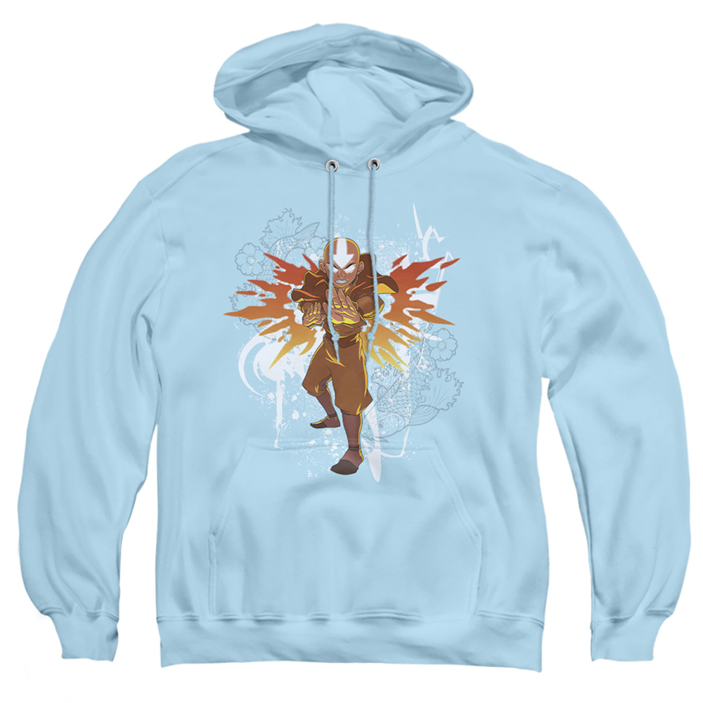 NICK501-AFTH-2 Avatar the Last Airbender & Flower & Fish Aang-Adult Pull-Over Hoodie, Light Blue - Medium