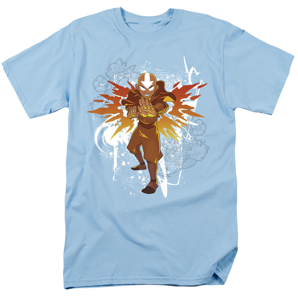 NICK501-AT-2 Avatar the Last Airbender & Flower & Fish Aang Short Sleeve Adult 18-1 T-Shirt, Light Blue - Medium
