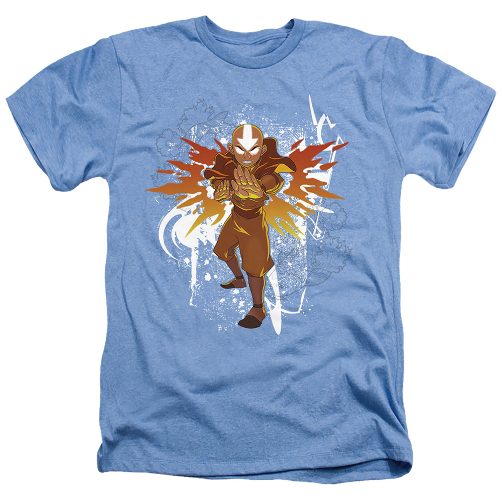 NICK501-HA-2 Avatar the Last Airbender & Flower & Fish Aang-Adult Heather T-Shirt, Light Blue - Medium
