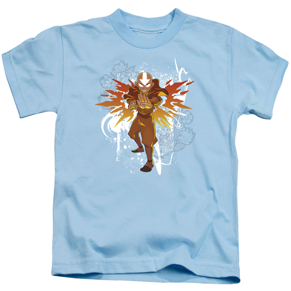 NICK501-KT-2 Avatar the Last Airbender & Flower & Fish Aang Short Sleeve Juvenile 18-1 T-Shirt, Light Blue - Medium 5-6
